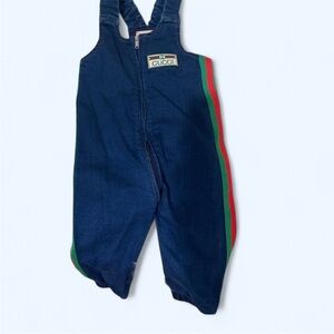 Gucci Kids Denim Overalls with Red and Green Stripes
